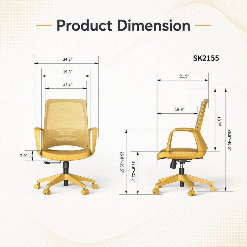 Fauteuil de direction ergonomique 350LBS, siège de bureau, tissu en filet, assise confortable, accoudoir intégré, fauteuil relevable et pivotant (jaune)