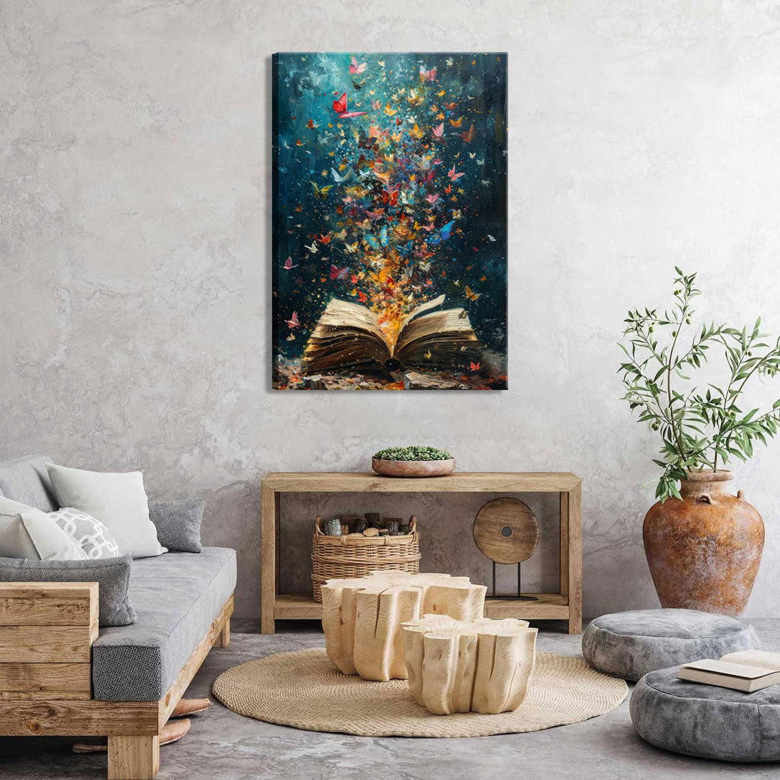 East Urban Home Colorful Butterfly Canvas Wall Art Retro Books Oil ...