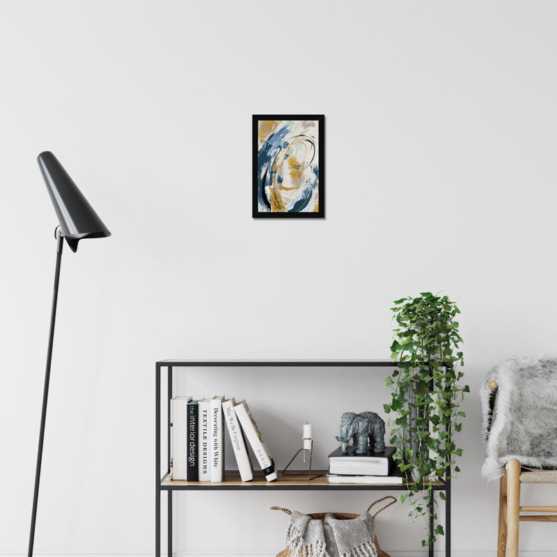 Blue Yellow Abstract - Painting, Black Framed Paper Print, 34cm H x 24cm W x 2.3cm D