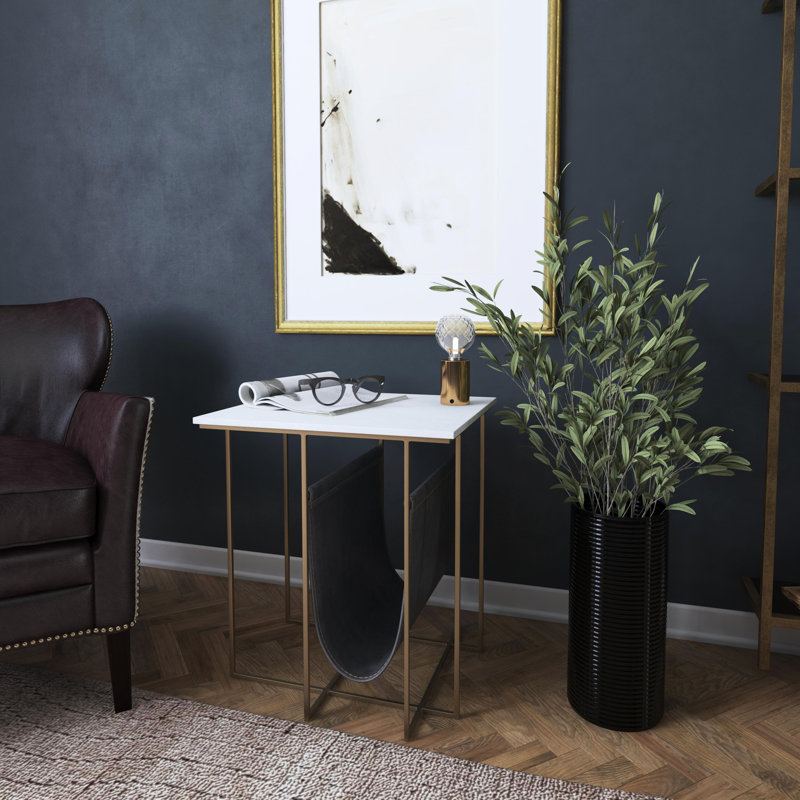 Stephanik Marble & Leather Magazine Side Table, Gray