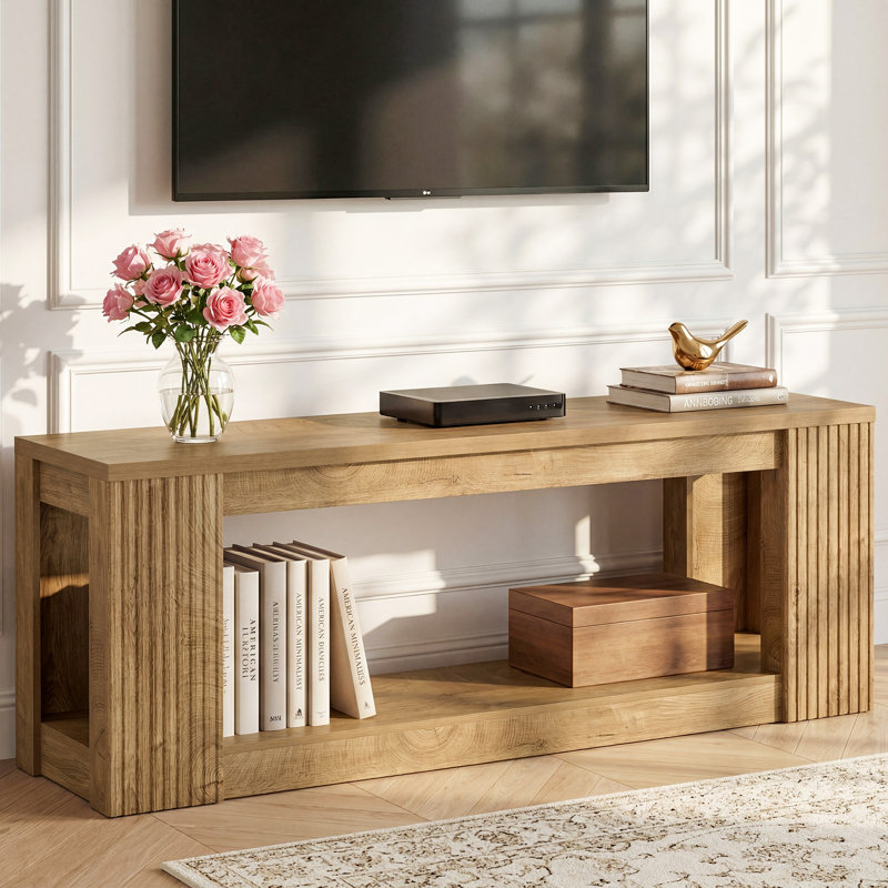63-Inch TV Stand for 55/60/65/75-Inch TVs, Farmhouse Entertainment Center with Open Storage Shelves