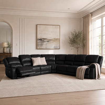 Darlene 7-Seat Faux Leather Manual Reclining Modular Sectional Sofa for Living Room