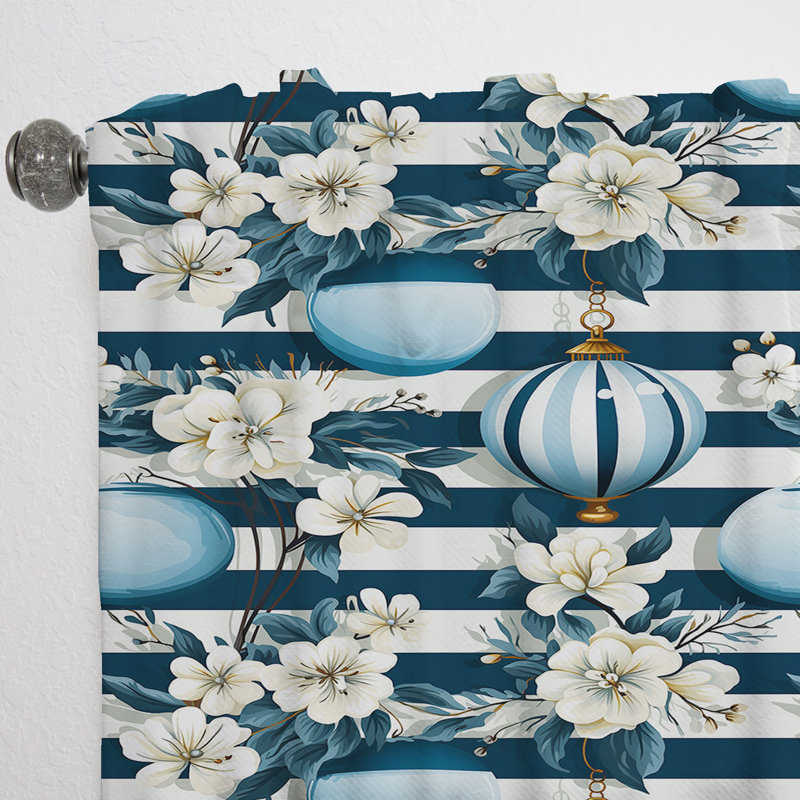 Motif floral rayé Nautical Charm - rideau obscurcissant rayé à rayures - 1 panneau, L 52 po x L 90 po