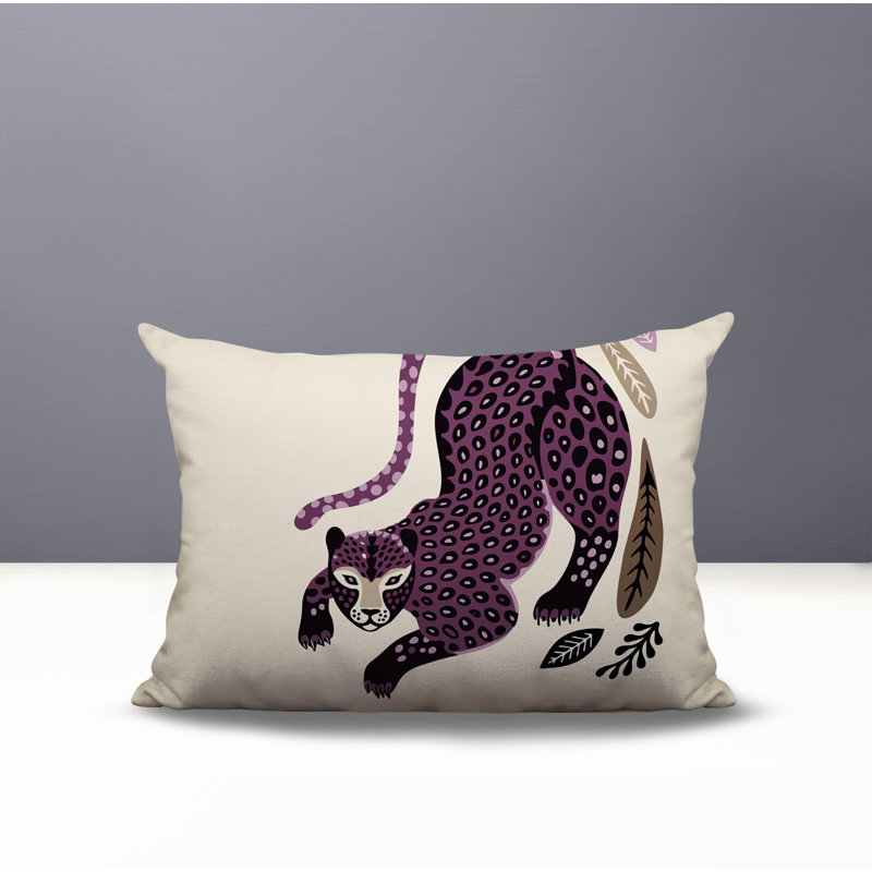 Coussin lombaire réversible intérieur / extérieur Gino Leopard, Rectangle H 18 po x l 25 po, Mauve