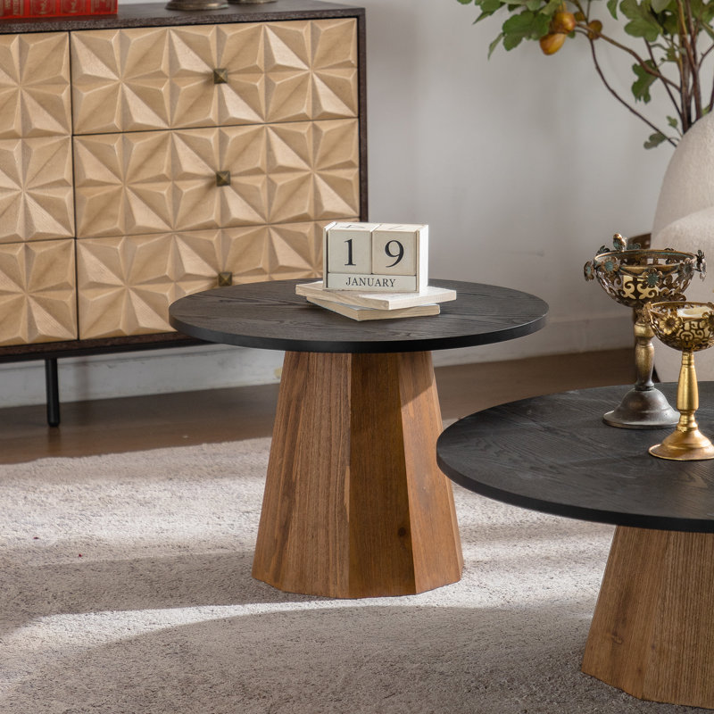 Table basse robuste en bois à piédestal rond, facile à assembler pour les salons modernes