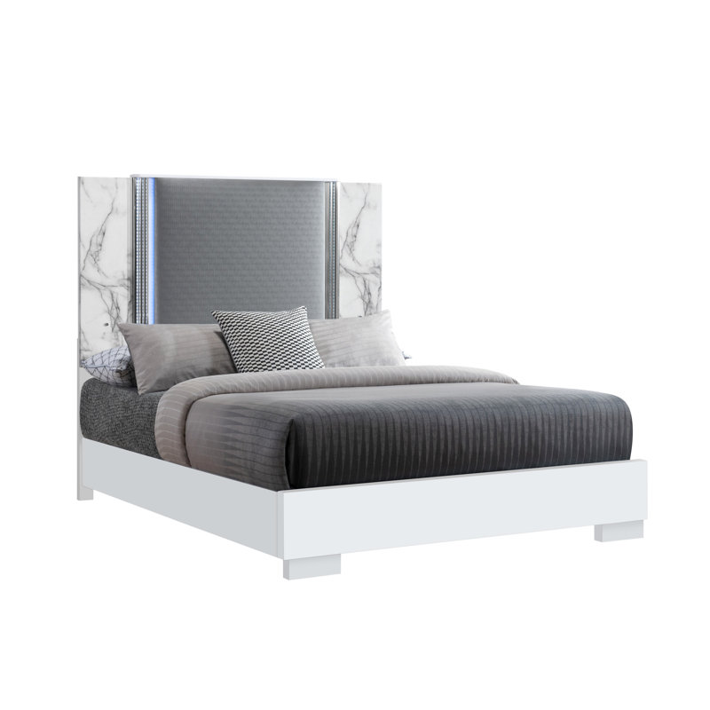 MOON WHITE MARBLE BED W/LED, Queen