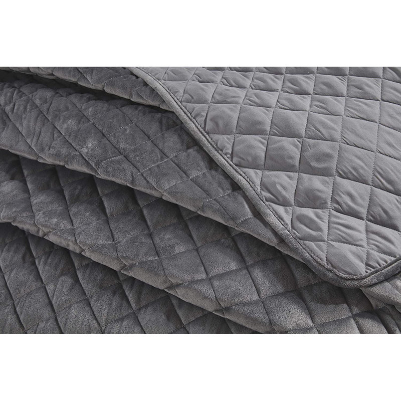Kacie Polyester Solid Colour Bedspread with Pillow Shams, Silver