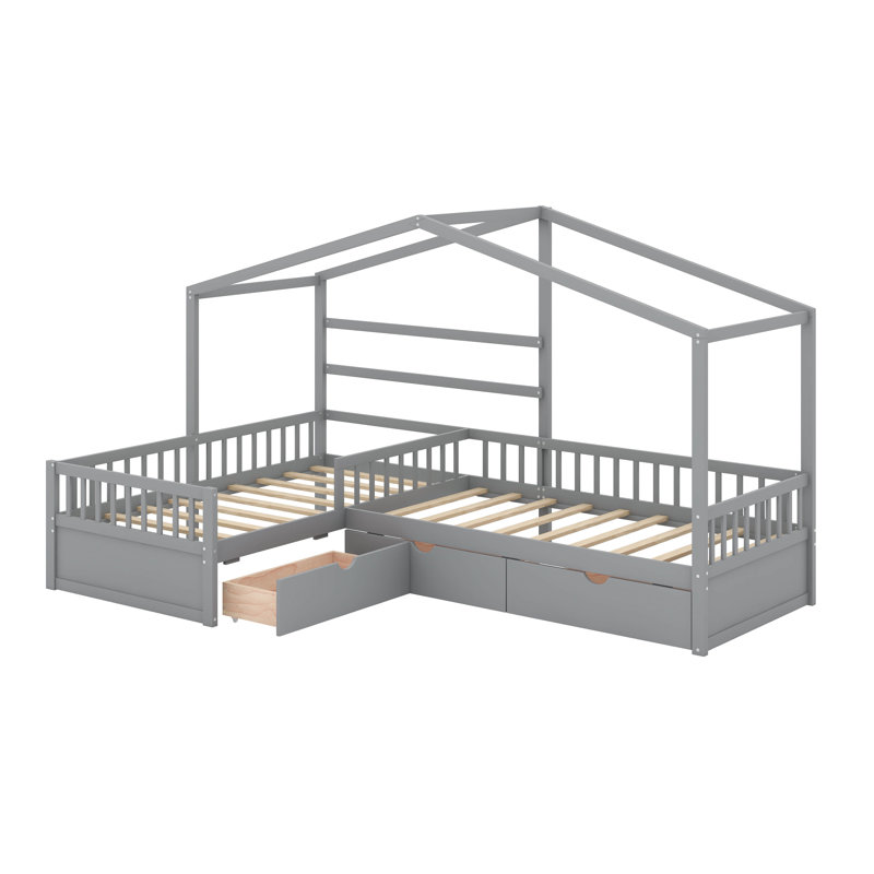 Lit plateforme simple avec tiroirs, Gris
