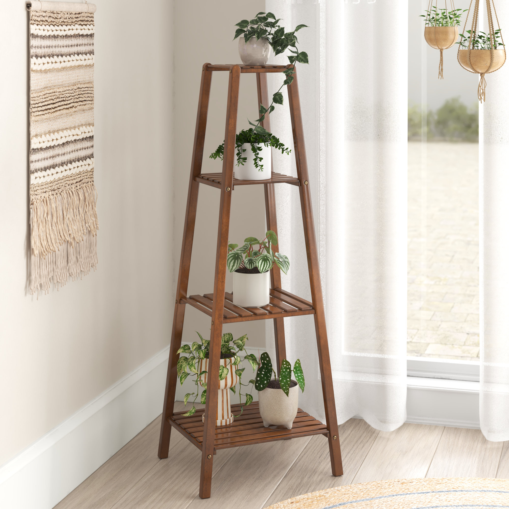 Mistana™ Fasching 4 Tiers Bamboo Wood Tall Plant Stand Flower Potted Rack Balcony & Reviews | Wayfair