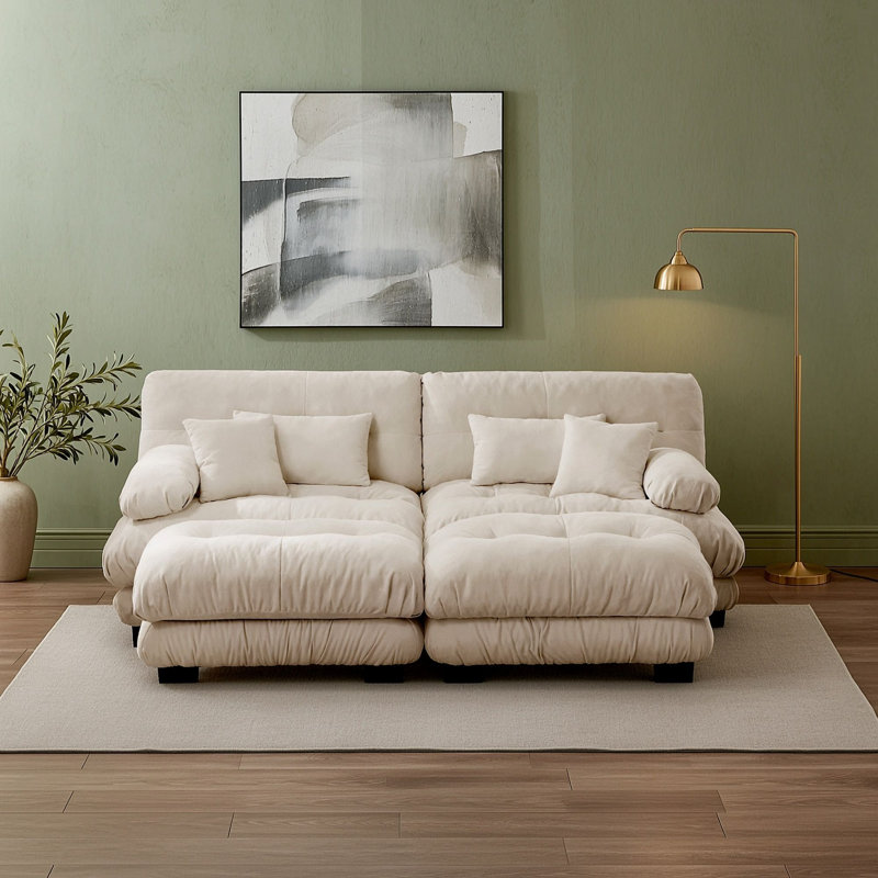 Upholstered 94.4 " Chenille Sofa, Light Coffee