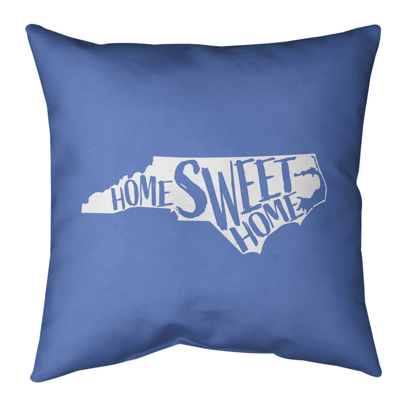 Coussin intérieur / extérieur Home Sweet, 14 po x 14 po, Caroline du Nord, Bleu clair