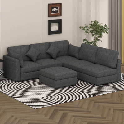 86.6" Sectional Couch Sofa Bed, U-Shaped 5 Seat Modular Sectional Sofa With Movable Ottoman And 2 USB Ports