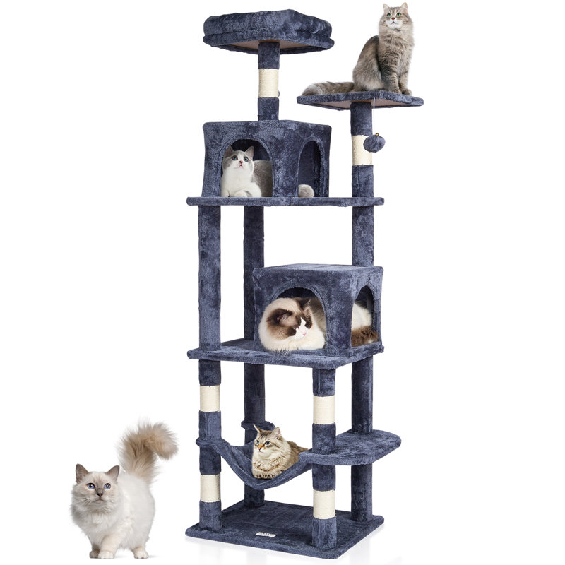 Dark Gray Sisal 63'' Cat Tree with Condos and Hammock