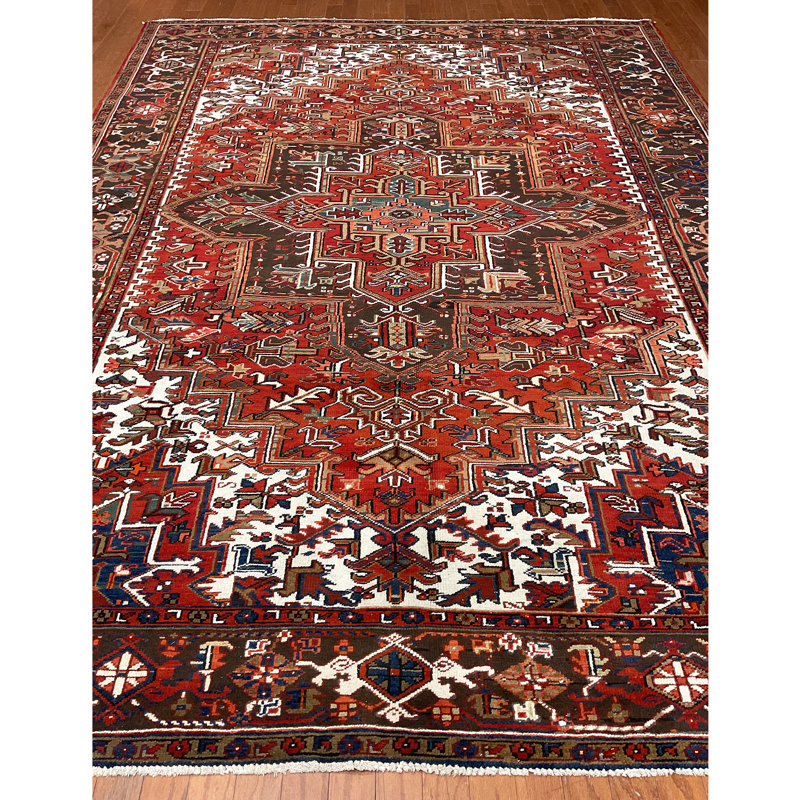 Tapis rouge rectangulaire en laine noué à la main 7 pi 10 po x 10 pi 6 po Heriz Collection Rectangle
