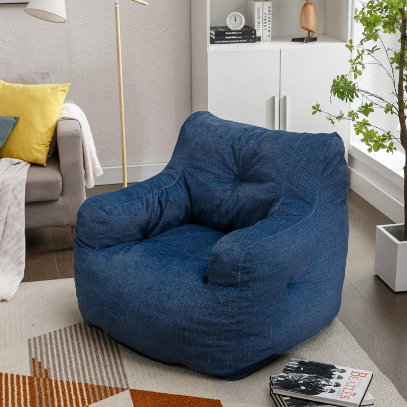 Aeri Compression Medium Adult Soft Teddy Fabric Bean Bag Chair With Foam Filled, Blue Velvet