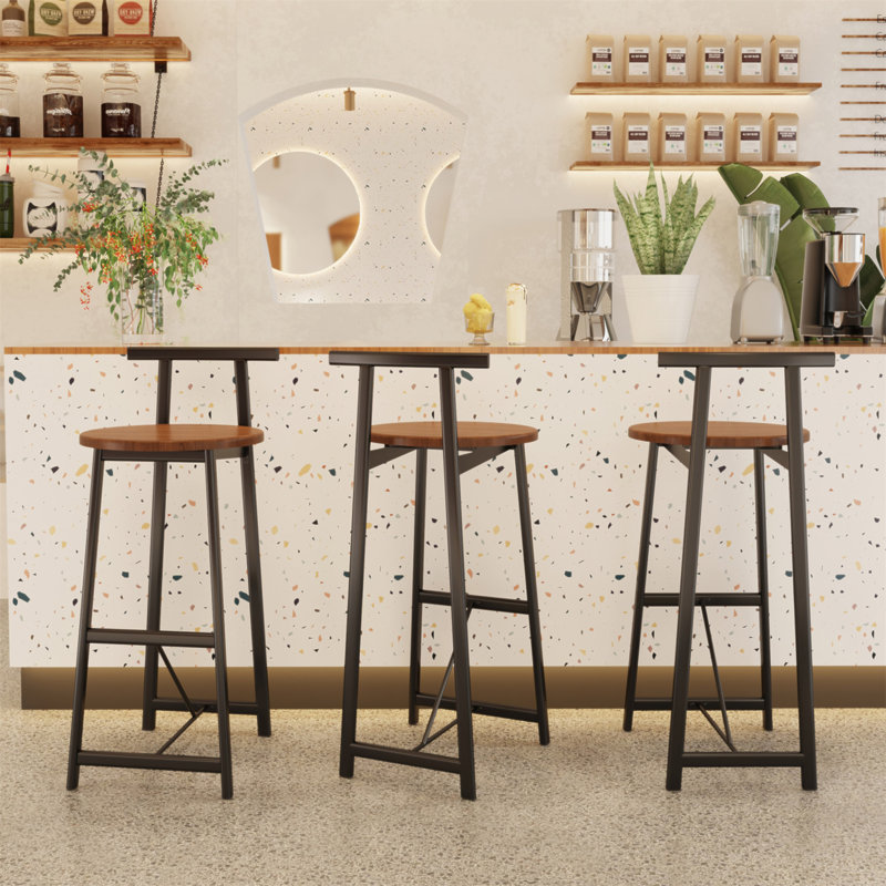 Ensemble de 3 tabourets de bar à hauteur de comptoir avec dossier et chaises sans accoudoirs pour îlot de cuisine, Brun