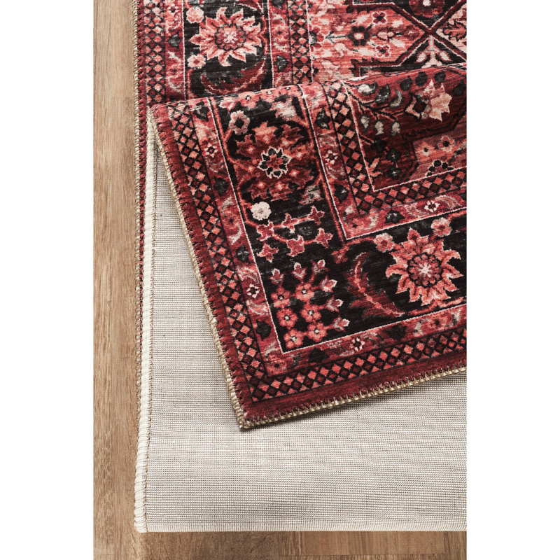2 pi Tapis rouge X 3, à motif de panneaux, et approuvé par les animaux de compagnie, avec motif de tapis majestueux, doux et teinté, envers 100% jute, convient aux endroits très passants