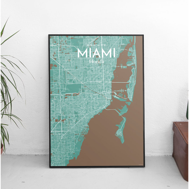«Miami City Map», reproduction d'impression sur affiche, H 17 po x l 11 po x P 0,05 po