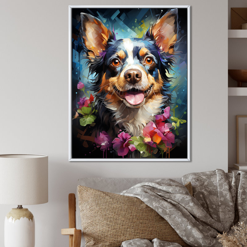 Chihuahua charisme sur toile, H 32 po x l 16 po x P 1 po, Cadre flottant blanc