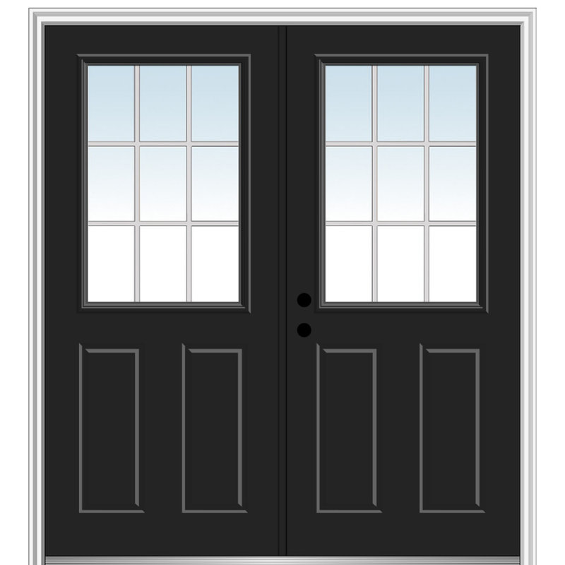 Portes d'entrée intérieures pré-montées en fibre de verre apprêtée avec grilles internes, Vert forêt