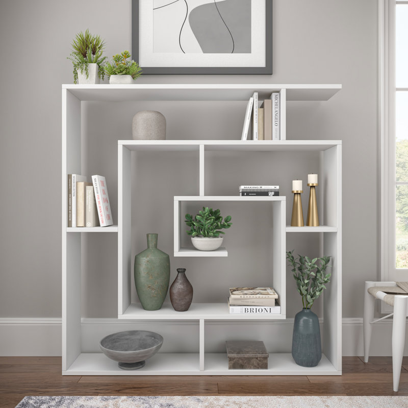 Abston Geometric Bookcase, White
