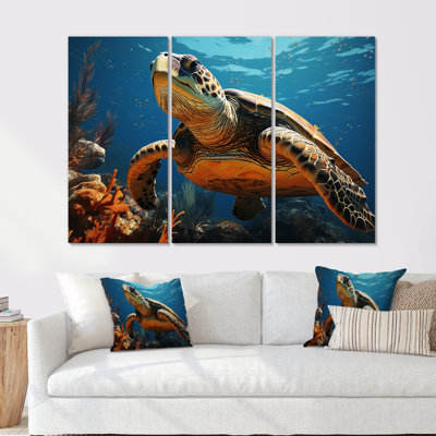 Illustration d'art classique d'une tortue «Coastal Life I - Tortue», ensemble d'art mural