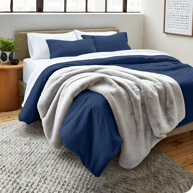 King Size Dark Blue Microfiber Duvet Cover Set