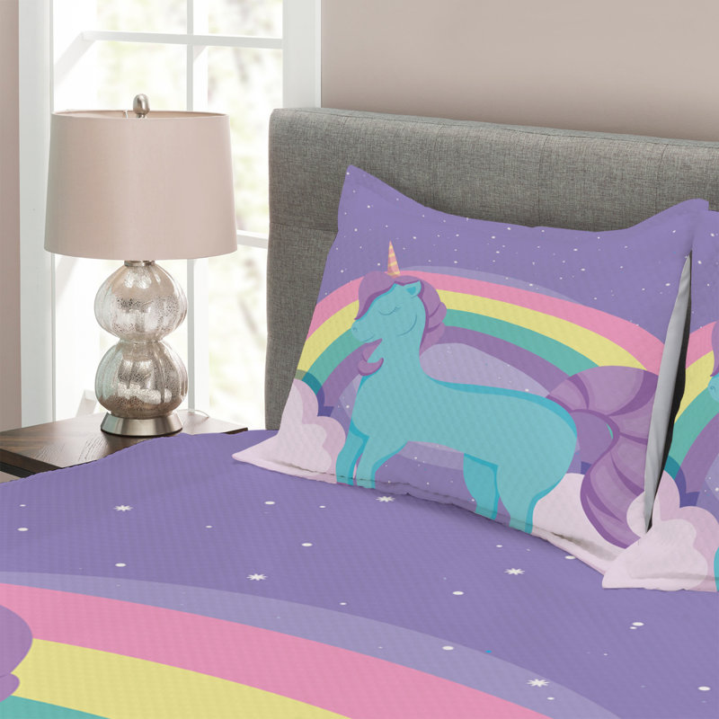 Accie Purple/Green Microfibre Bedspread Set, 220 x 264 cm