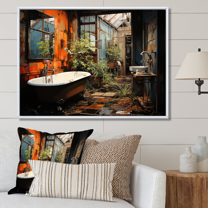 Salle de bain Urban Oasis I - Art mural de salle de bain, H 16 po x l 32 po x P 1 po, Cadre flottant blanc