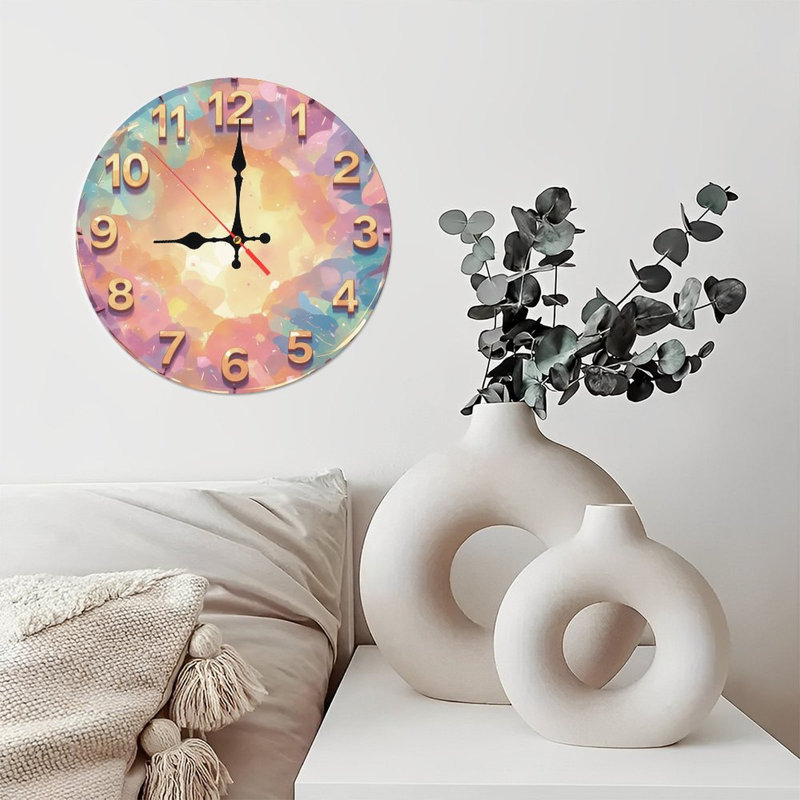 Horloge aquarelle, chiffres dorés
