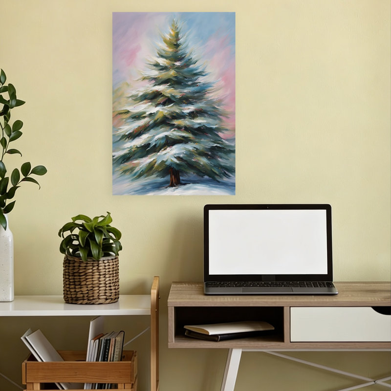 Reproduction d'art coloré, arbre d'hiver coloré, paisible et serein arbre de Noël pin, forêt, paysage, H 18 po x l 12 po