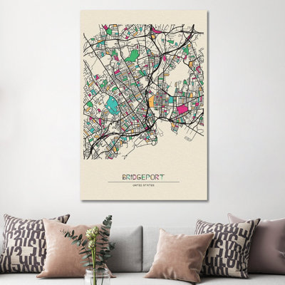 Bridgeport, Connecticut Map 1 Piece Wrapped Canvas Wall Art