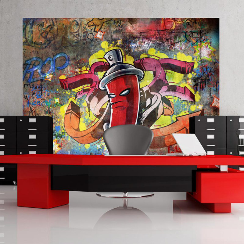 Murale monstres graffitis, L 7,5 pi x l 117 po, Rouge / gris / jaune