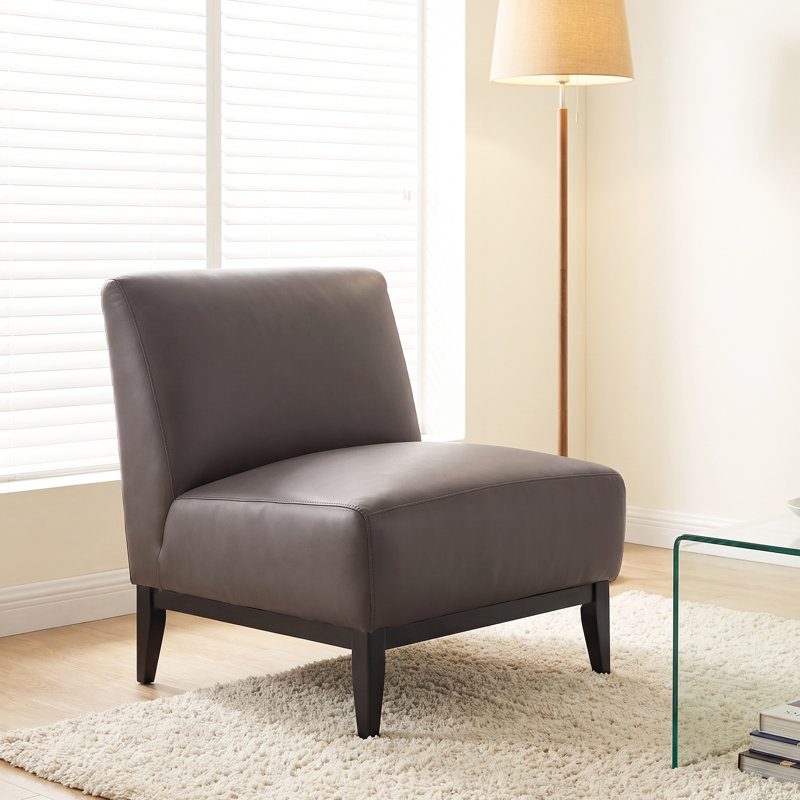 Chaise de réception en cuir véritable 28,5 po avec pieds en bois massif
