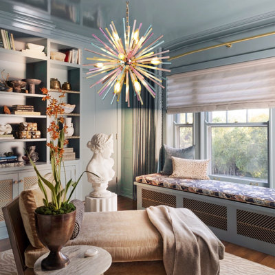Dandelion 12 - Light Gold Sputnik Sphere Starburst Colorful Chandelier Rainbow Firework Pendant Lamp