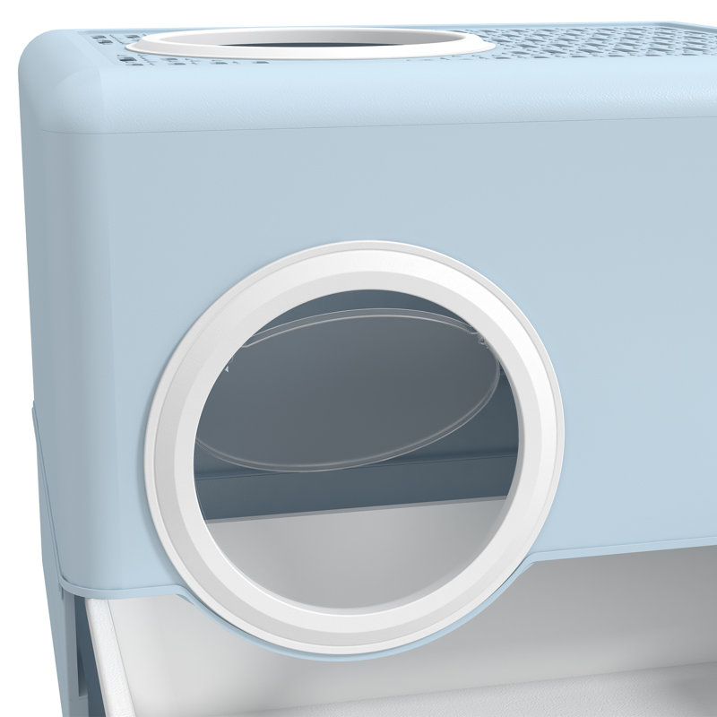 PP Enclosed Cat Litter Box with Scoop, Blue