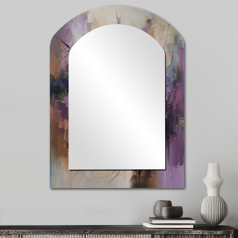 Purple Minimalims Enchantment - Marble Asymmetrical Large Mirror, Modern Arch Decorative Wall Mirror, Printed Metal Art