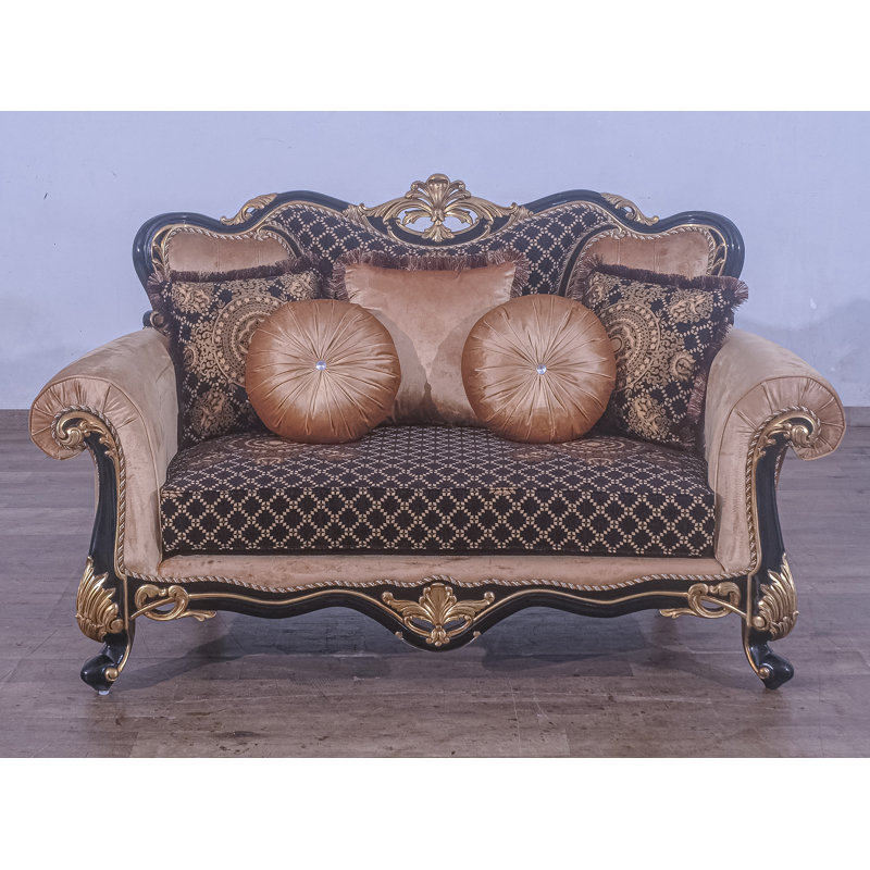 Causeuse de 73 po avec accoudoirs coussinés, Mélange de lin noir / doré, Brun