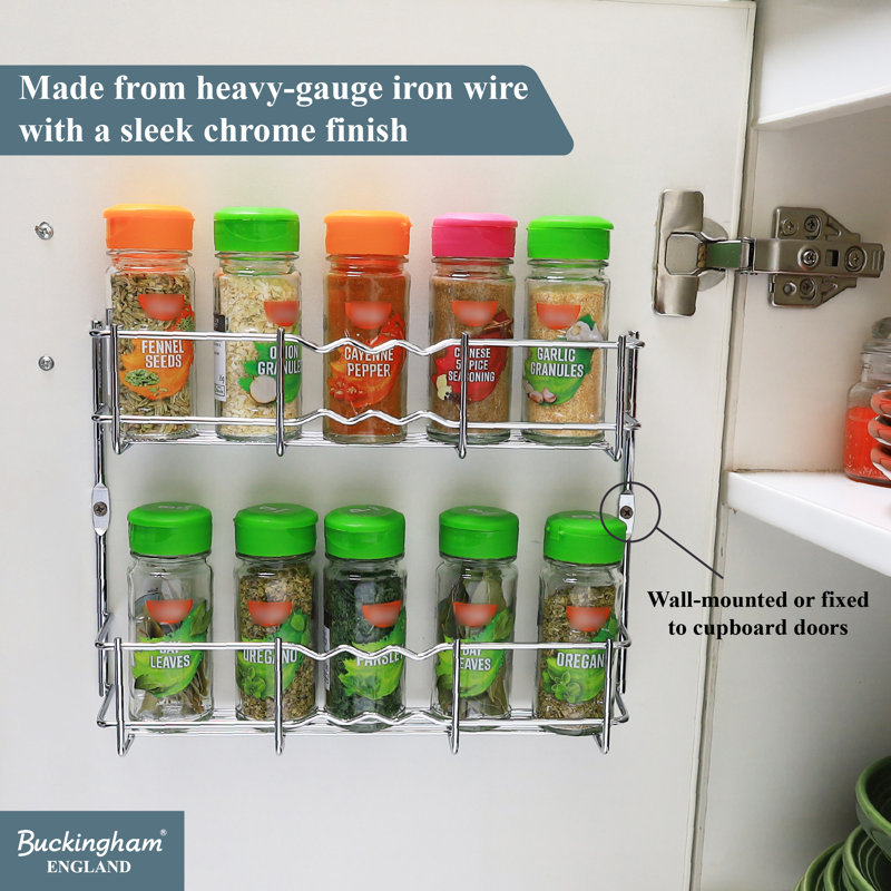 Buckingham 2-Tier Chrome Spice Rack Wall-Mounted Cupboard Organizer, 28 cm