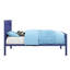 Lit simple bleu avec conception de panneau de style cargaison, structure en métal et panneaux encastrés, 21 lattes, aucun sommier requis, pieds rectangulaires à profil bas, pieds droits, structure en tôle d'acier de 25 x 50 mm,