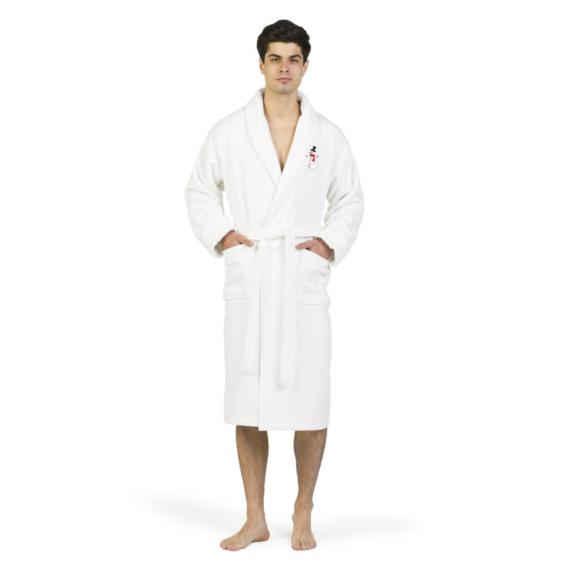 Peignoir bonhomme de neige brodé 100% coton gaufré Snowman, S / M, Blanc