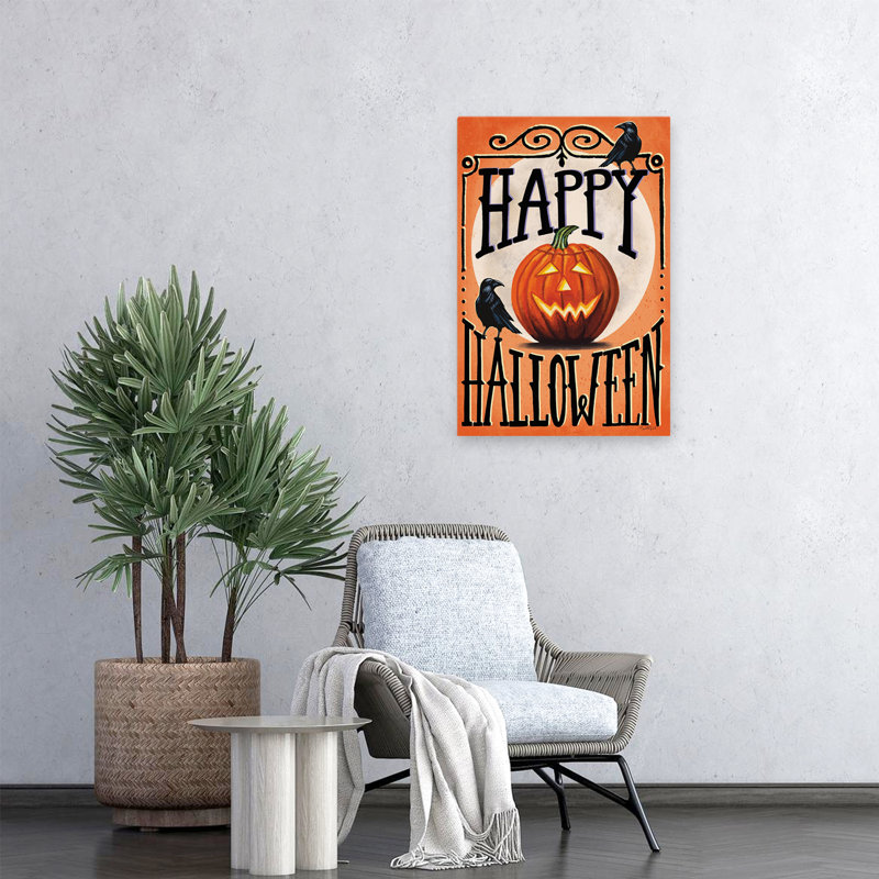 Joyeux Halloween, Jack O'lantern - art contemporain d'Halloween effrayant, H 16 po x l 24 po