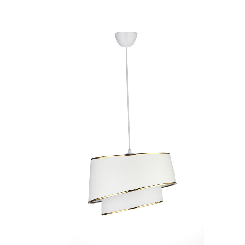 Elegant Adjustable Chandelier with Fabric Cap, White & Gold Finish, 11.4 x 8.3 inches (Cap), 16.3 - 21.5 inches (Total Height) | Socket Type: E27 Max 40W | Perfect for Living Room & Dining Areas, Modern Design