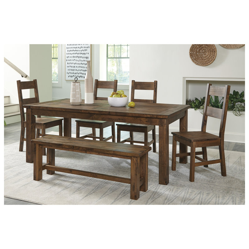 Banc de salle à manger classique en bois d'hévéa massif brun bruni