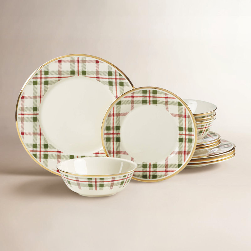Holiday Plaid 12-Piece Dinnerware Set