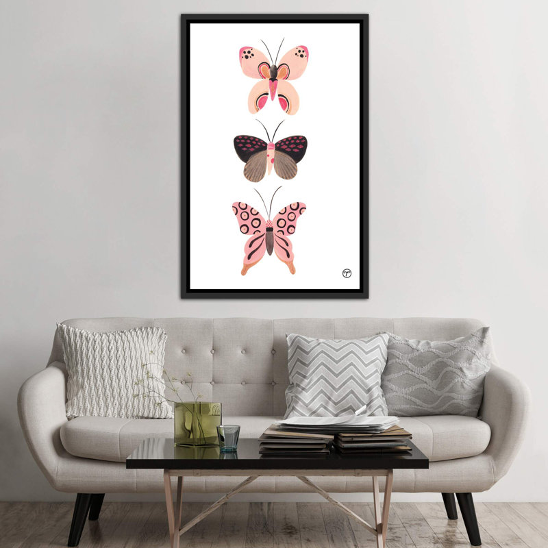 «Butterfly Trio», art encadré, H 60 po x l 40po x P 1,5 po, Toile avec cadre noir patiné