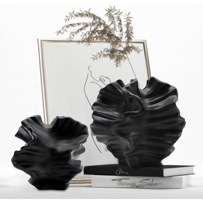 Set Of 2 Black Ceramic Flower Vases