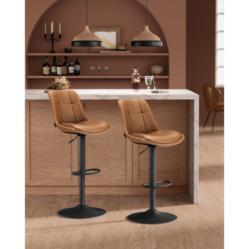  Height Adjustable Swivel Kitchen Stools, Caramel Brown