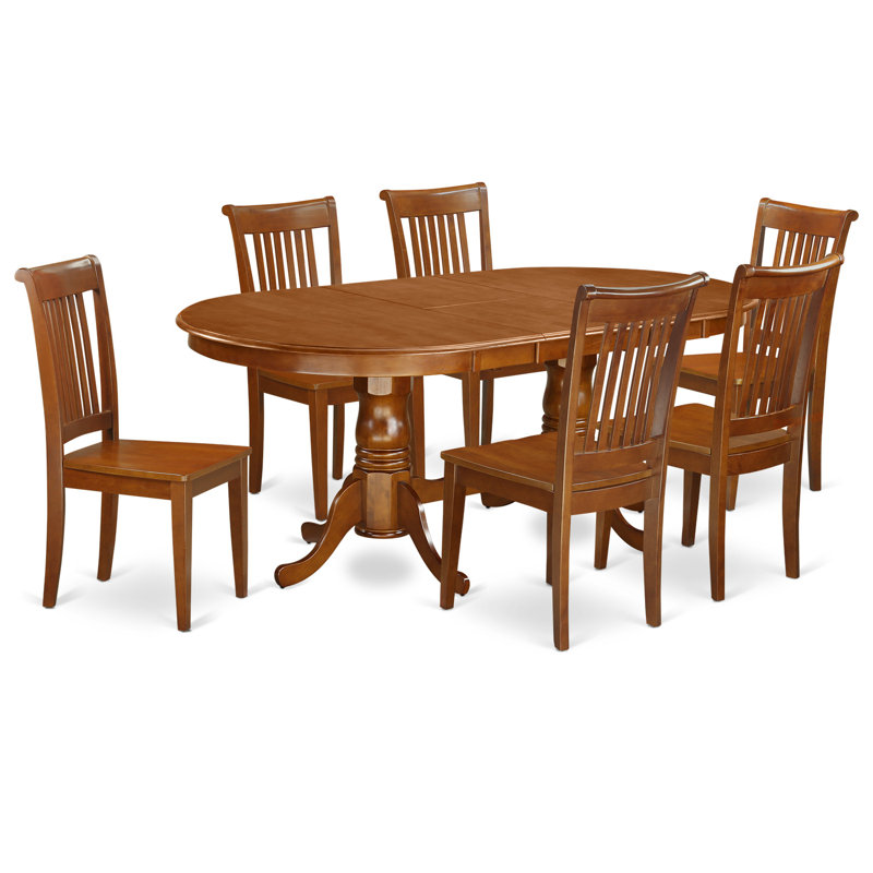 Ensemble de table et chaises de cuisine 7 pièces comprenant une table de salle à manger ovale avec rallonge papillon et 6 chaises de salle à manger, brun selle