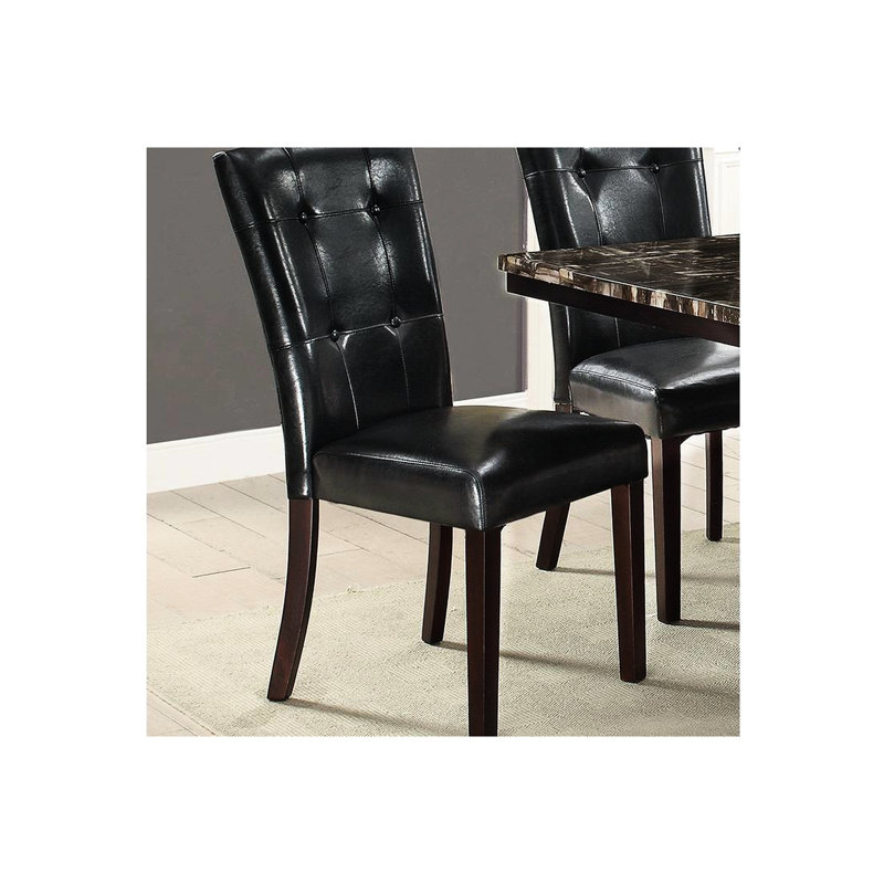 Chaises de salle à manger contemporaines 2 pièces, revêtement en similicuir noir, dossier, chaises 2 pièces, style moderne, assise rembourrée, en bois et